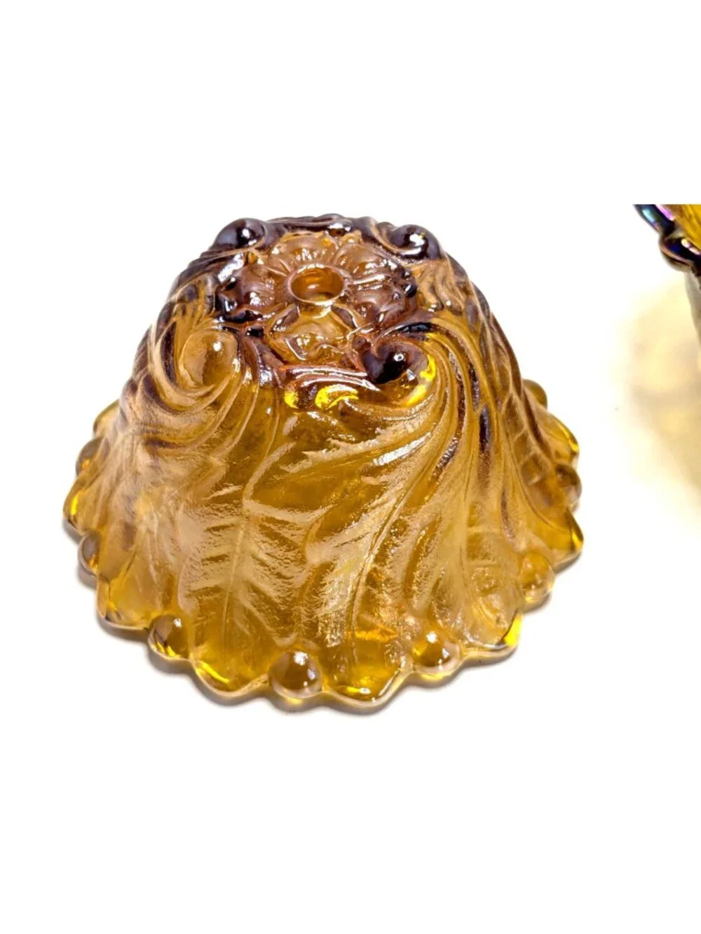 Vintage Indiana Glass Wild Rose Amber Carnival Glass Candle Holders Set Of 2